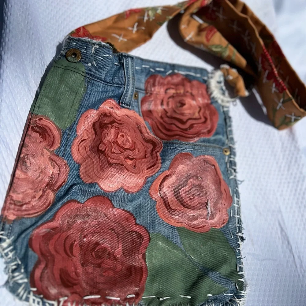 Floral Denim Crossbody Bag - Picture 2 of 6